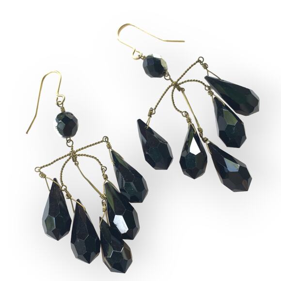 Funky gold tone and black dangling chandelier earrings - Picture 1 of 5